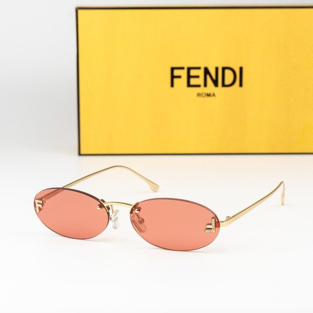 Fendi FIRST CRYSTAL Women Sunglasses Gold Bordeaux Oval Metal FE4075US 30S